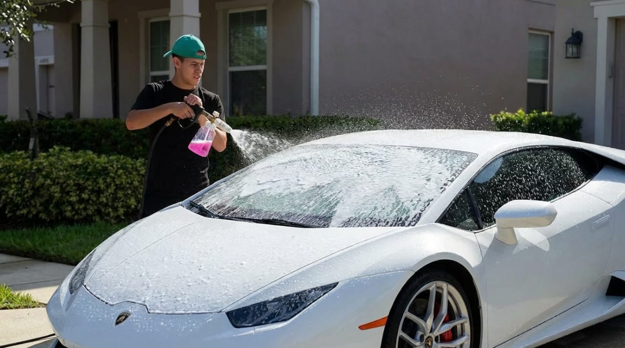 Luxury vehicle receiving premium mobile auto detailing service in Central Florida